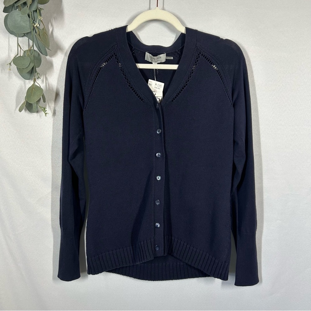 Nwt Teri Jon | Cotton Navy Blue Button Down Cardigan Women’s Size Medium